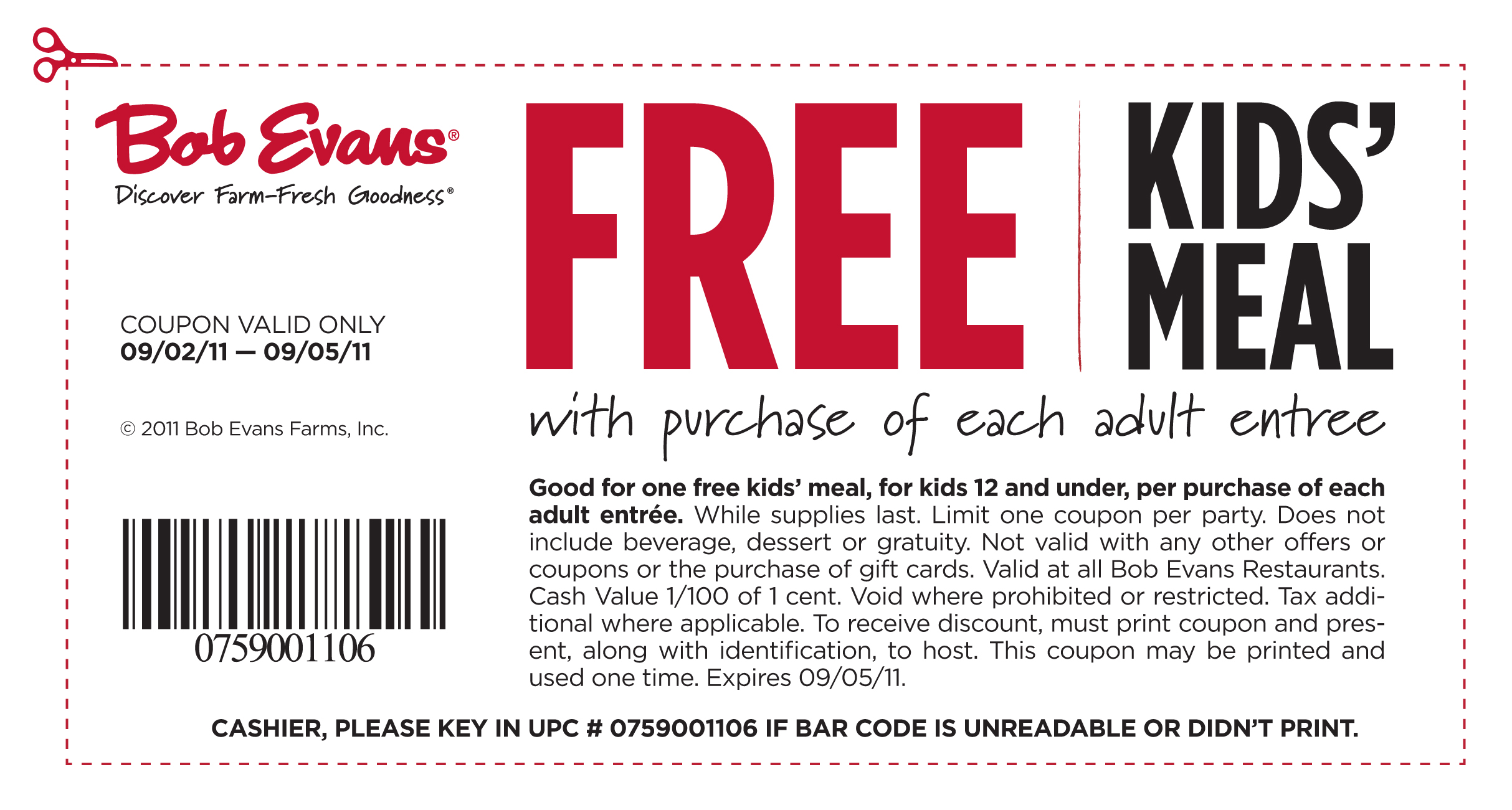 Being Cheap Luvin it : Bob Evans coupon to get a Free Kid s meal