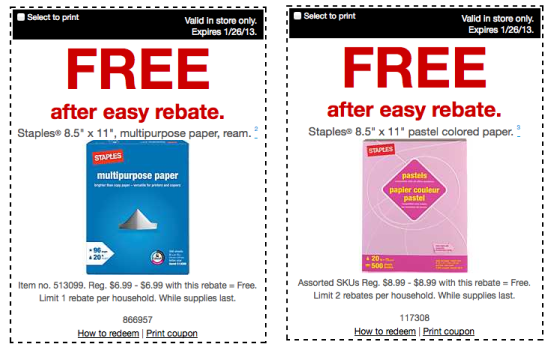 FREE Staples Multipurpose and Pastel Paper After Coupon and Easy Rebate