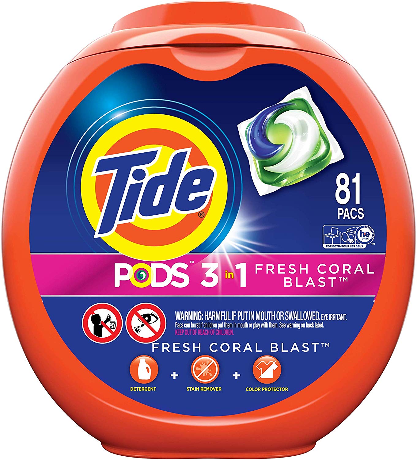 Tide PODS Laundry Detergent Liquid Pacs Tub, Fresh Coral Blast Scent, 3 ...