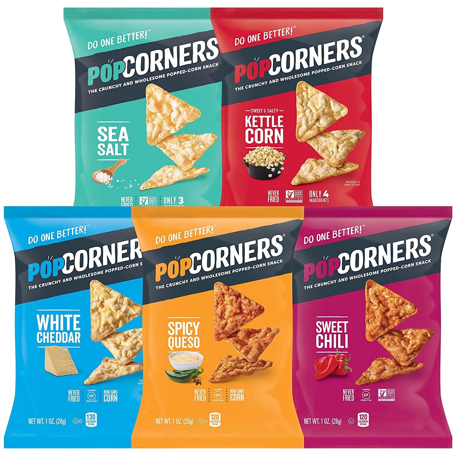 Popcorners Snacks Gluten Free Chips 5 Flavor Variety Pack 20 Count