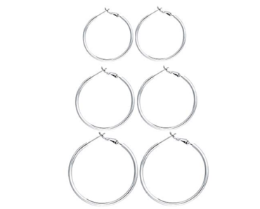 3 Pairs Sterling Silver Hoop Earrings – 14k White Gold Plated – Just $10.99!