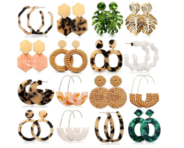 16 Pairs Trendy Acrylic Earrings Rattan, Resin and Straw Earrings – Just $17.99!