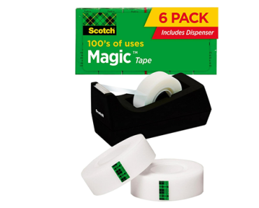 Scotch Magic Tape, Invisible, 6 Tape Rolls With Dispenser – Just $13.99!