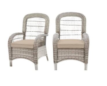 Hampton Bay Beacon Park Gray Wicker Outdoor Patio Captain Dining Chair Set (2-Pack) – Only $190!