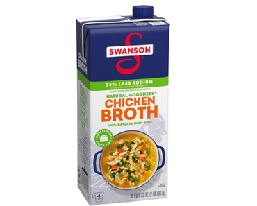 Swanson Natural Goodness Lower Sodium Chicken Broth, 32 oz Carton – Just $1.26!