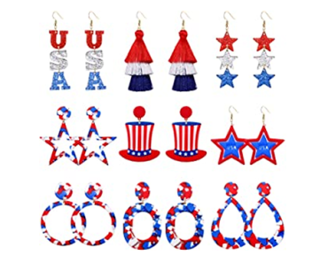 9 Pairs Patriotic Earrings – Just $10.99!