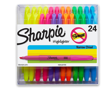 SHARPIE Pocket Style Highlighters, Chisel Tip, Assorted Colors, 24 Count – Just $9.00!