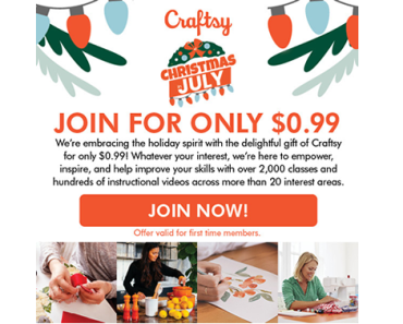 Final Days! Celebrate Christmas in July with Craftsy! Get your premium membership for just $0.99!