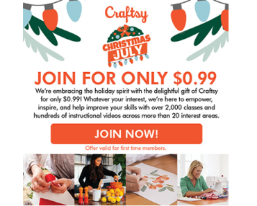 Celebrate Christmas in July with Craftsy! Premium Membership for just $0.49!