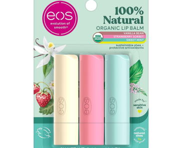 eos 100% Natural & Organic Lip Balm Trio- Vanilla Bean, Sweet Mint, & Strawberry Sorbet – Just $5.24!