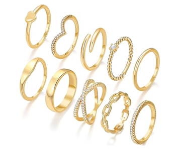 Dainty 14K Gold Plated Rings, Perfect for Stacking and Layering – 10 Pieces – Just $13.45!