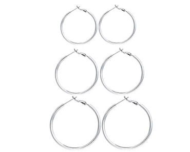 3 Pairs Sterling Silver Hoop Earrings – 14k White Gold Plated – Just $11.99!