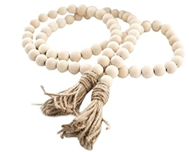 Farmhouse 58in Wood Bead Garland with Tassels – Just $7.99!