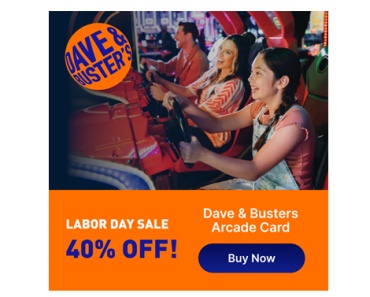 Get a Dave & Buster’s $20 Arcade Card for just $12.00! That’s 40% Off! Ends Monday!