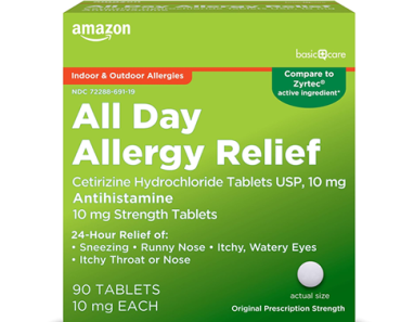 Amazon Basic Care All Day Allergy, Cetirizine Hydrochloride Tablets, 90 Count – Just $3.91!