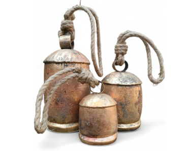 Set of 3 Metal Christmas Bells in Rustic Brass – Just $23.98!