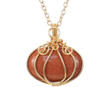 Natural Quartz Stone Full Wire Wrap Pumpkin Pendant Necklace – Just $11.99!