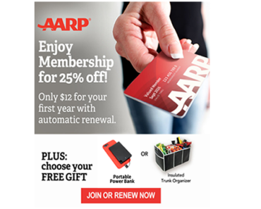 AARP for $12 + Get a Free Portable Power Bank or Insulated Trunk Organizer!