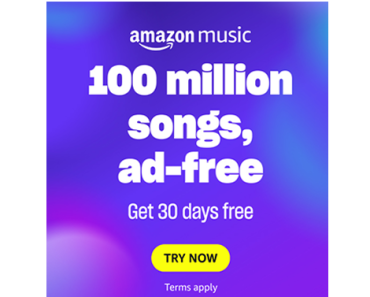 Try Amazon Music Free for 30 days! Unlimited access to 100 million songs, ad-free!