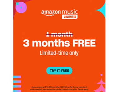 Try Amazon Music – FREE for 3 Months!