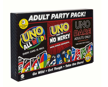 UNO All Wild, UNO Show ‘em No Mercy, UNO Dare Adults Only 3 Card Game Bundle – Just $15.00!