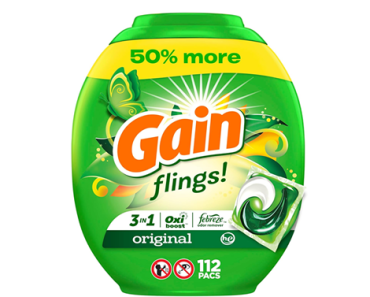 Gain FLINGS Original Scent, 3 in 1 HE Detergent Pacs with Oxi Boost and Febreeze, 112 Count – Just $14.24!