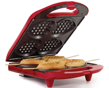 Non-Stick Heart Waffle Maker, Red – Makes 4 Heart-Shaped Waffles – Just $23.99!