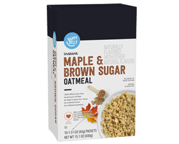 Amazon Brand Happy Belly Instant Oatmeal, Maple & Brown Sugar, Pack of 20 – Just $3.98!