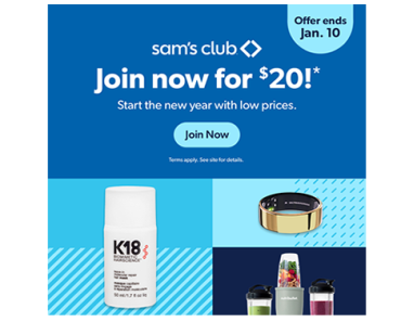 Save 60% on a new Sam’s Club Membership! Get a 1 year membership for just $20.00!