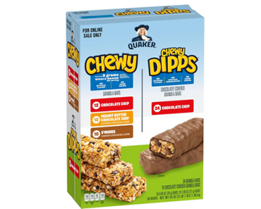 Quaker Chewy Granola Bars, Chewy & Dipps 4 Flavor Variety Pack, 58 Pack – Just $10.38!