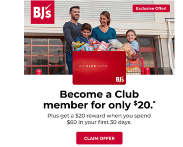 Get a 1-Year BJ’s Membership for just $20 + Get a $20 Reward!